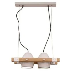 Pendelleuchte 40 W, Weiß/Holz, E27