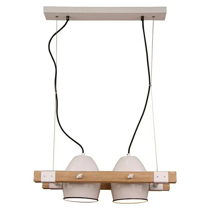 Pendelleuchte 40 W, Weiß/Holz, E27 2 Pendelleuchte 40 W, Weiß/Holz, E27
