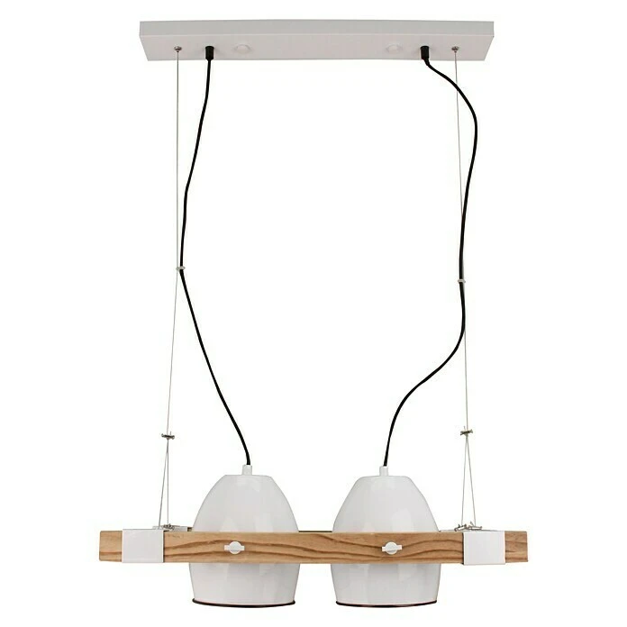 Pendelleuchte 40 W, Weiß/Holz, E27 5 Pendelleuchte 40 W, Weiß/Holz, E27 – Bild 4