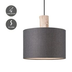 Home Sweet Home Pendelleuchte Rund Ø X H: 30 X 40 Cm, Holz, Schwarz, E27 -Beleuchtung 12 1631