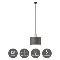 Home Sweet Home Pendelleuchte Rund Ø X H: 30 X 40 Cm, Holz, Schwarz, E27 -Beleuchtung 12 1632