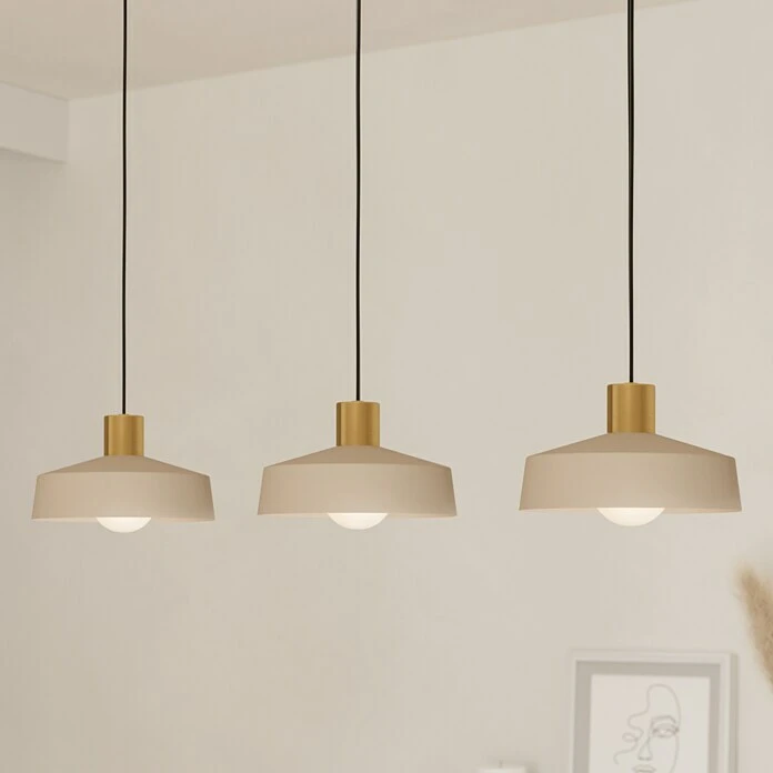 Eglo Pendelleuchte VALDIOLA 120 W, L X B X H: 93 X 23 X 11 Cm, Sand, E27, 3 Stk. 3 Eglo Pendelleuchte VALDIOLA 120 W, L X B X H: 93 X 23 X 11 Cm, Sand, E27, 3 Stk.