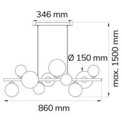 WOFI Villa Pendelleuchte 50 W, L X B X H: 86 X 33 X 150 Cm, Schwarz/Chrom, G9 -Beleuchtung 12 1811