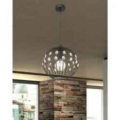 Globo Pendelleuchte Rund HANAKO 60 W, Ø X H: 300 Mm X 39 Cm, Schwarz, E27