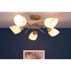 Spotlight Deckenstrahler Rund Viletta Wood 60 W, Geölte Eiche, Weiß, E27, 5 Stk.