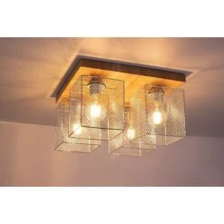 Spotlight Deckenleuchte Norman Wood 25 W, L X B X H: 34 X 34 X 21 Cm, Geölt Eiche, Chrom, E27, 4 Stk.