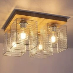 Spotlight Deckenleuchte Norman Wood 25 W, L X B X H: 34 X 34 X 21 Cm, Geölt Eiche, Chrom, E27, 4 Stk. -Beleuchtung 12 2710