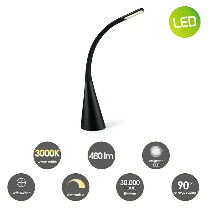 LED-Tischleuchte 3,5 W, L X B X H: 28,5 X 28,5 X 66 Cm, Schwarz, Warmweiß 6 LED-Tischleuchte 3,5 W, L X B X H: 28,5 X 28,5 X 66 Cm, Schwarz, Warmweiß – Bild 4