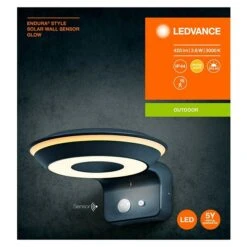 Ledvance LED-Solar-Außenwandleuchte Endura Style Solar Bewegungsmelder, Kunststoff, Warmweiß, Dunkelgrau -Beleuchtung 12 2922