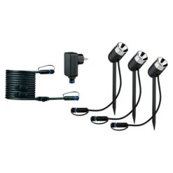 Paulmann Plug & Shine LED-Gartenspot-Set Pike 3 X 3,5 W, 230/24 V, IP65, Höhe: 31 Cm