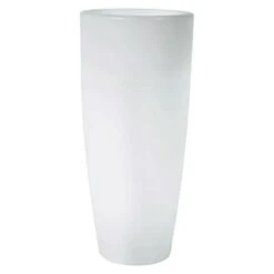 Pflanzsäule Rund Bambu Weiß, Höhe: 90 Cm, Mit Beleuchtung