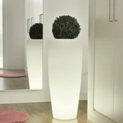 Pflanzsäule Rund Bambu Weiß, Höhe: 90 Cm, Mit Beleuchtung -Beleuchtung 12 3861