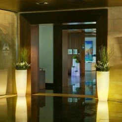 Pflanzsäule Rund Bambu Weiß, Höhe: 90 Cm, Mit Beleuchtung -Beleuchtung 12 3862