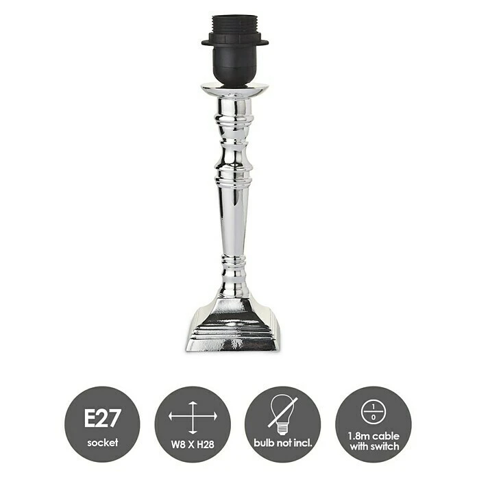 Home Sweet Home Lampenfuß Baroc 60 W, Farbe: Chrom, Höhe: 28,5 Cm 5 Home Sweet Home Lampenfuß Baroc 60 W, Farbe: Chrom, Höhe: 28,5 Cm – Bild 3