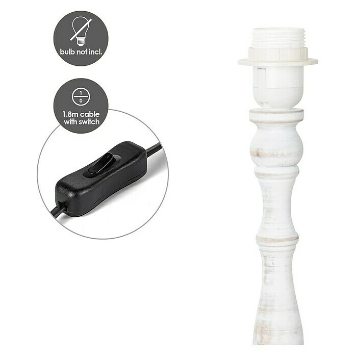 Home Sweet Home Lampenfuß Woodi 40 W, Farbe: Vintage Weiß, Höhe: 38 Cm, Eckig 4 Home Sweet Home Lampenfuß Woodi 40 W, Farbe: Vintage Weiß, Höhe: 38 Cm, Eckig – Bild 2