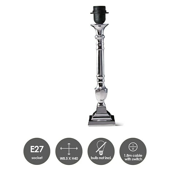 Home Sweet Home Lampenfuß Candle 40 W, Farbe: Chrom, Höhe: 40 Cm 5 Home Sweet Home Lampenfuß Candle 40 W, Farbe: Chrom, Höhe: 40 Cm – Bild 3