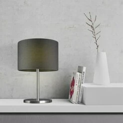 Home Sweet Home Lampenschirm Canvas 30 Cm, Sturmgrau, Baumwolle, Rund